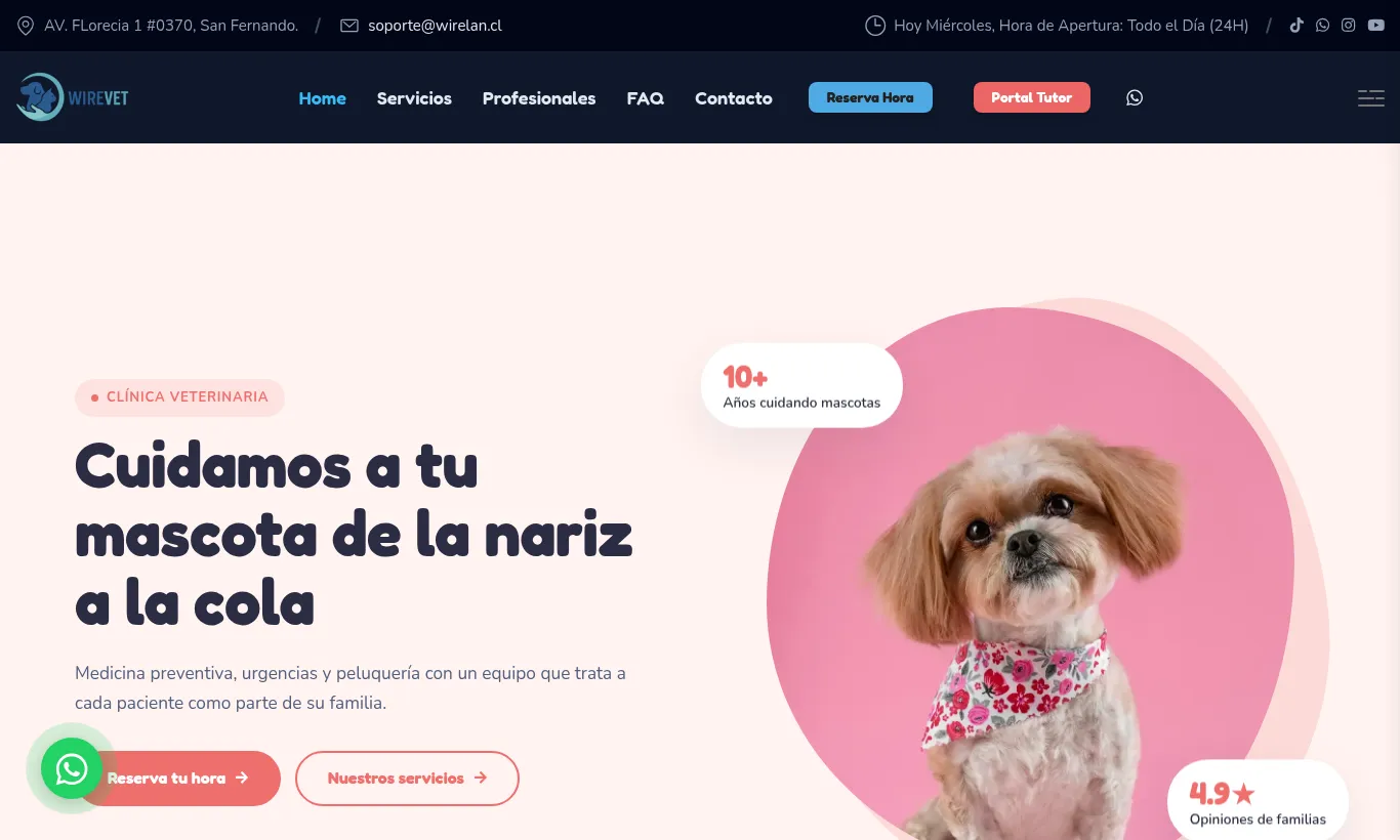 Sitio de clínica veterinaria con la plantilla Amigable y Colorida