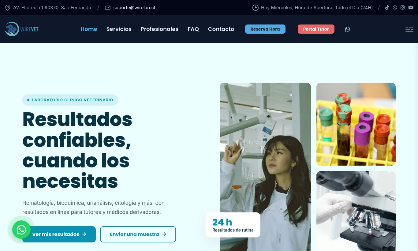 Sitio de laboratorio veterinario con la plantilla Laboratorio Clínico