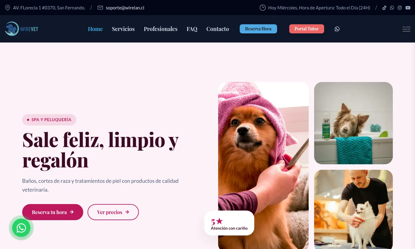 Sitio de peluquería de mascotas con la plantilla Spa y Peluquería